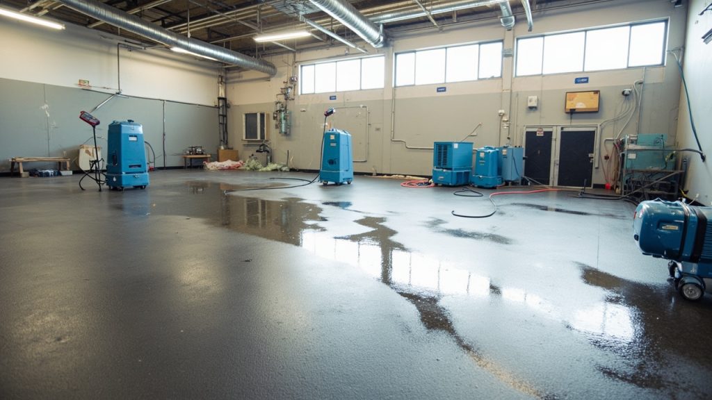 Drying out rubber gym flooring after a flood in yo